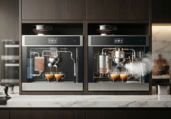 مقایسه مزایای سیستم‌های Thermoblock و Dual Boiler در اسپرسوساز توکار