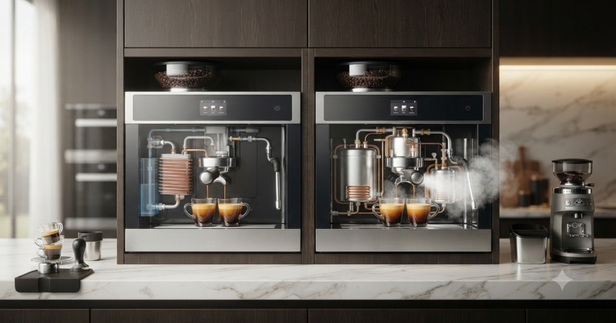 مقایسه مزایای سیستم‌های Thermoblock و Dual Boiler در اسپرسوساز توکار